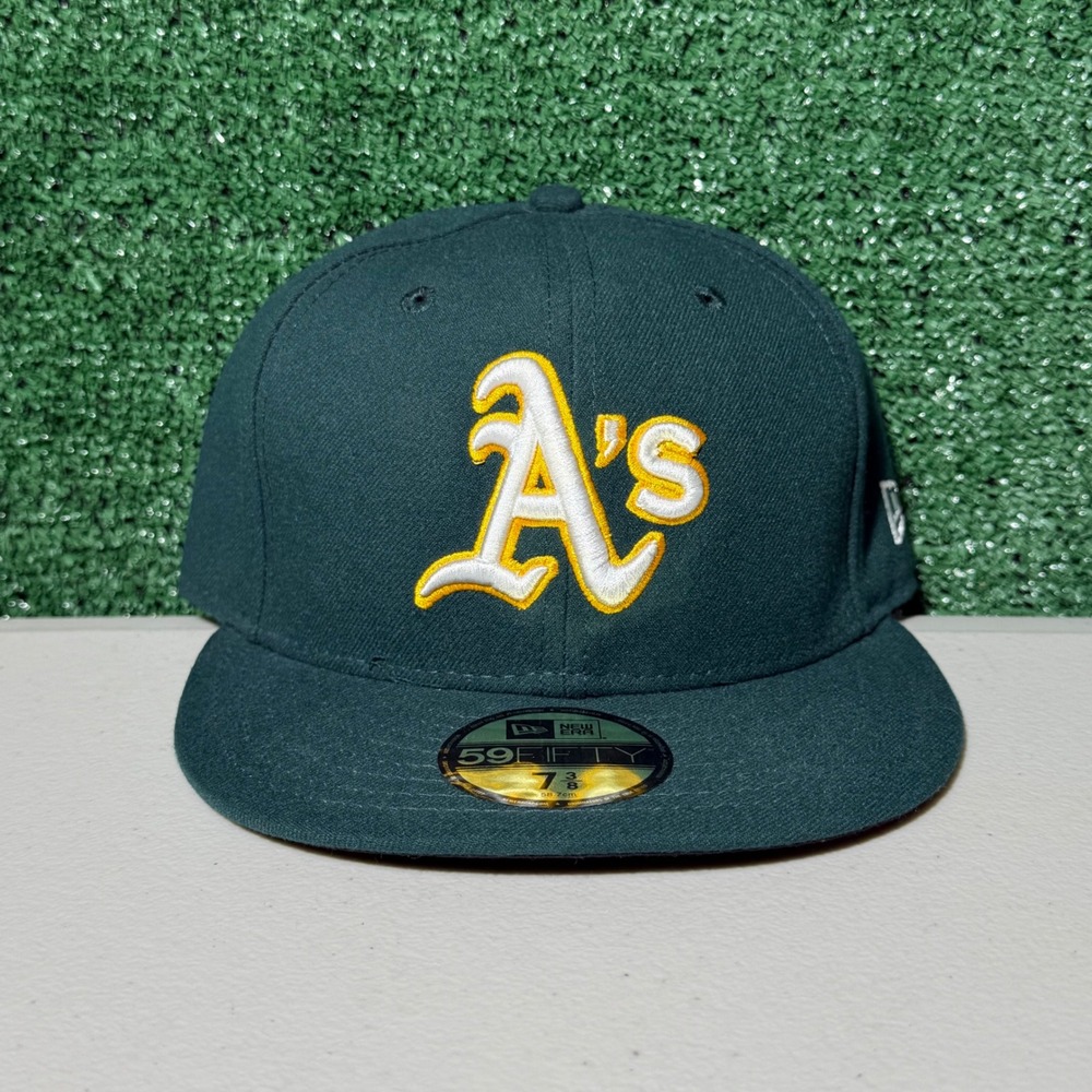 Oakland Athletics Hat New Era 59FIFTY Size 7 3/8 Green MLB On Field Fitted Cap